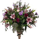 Dekorativer_Strauss_-_Lilien_Nelken_Septemberkraut_Clematis_Sangiosorba_Campanula-_Rosa_Bordoax_Flieder_Lila