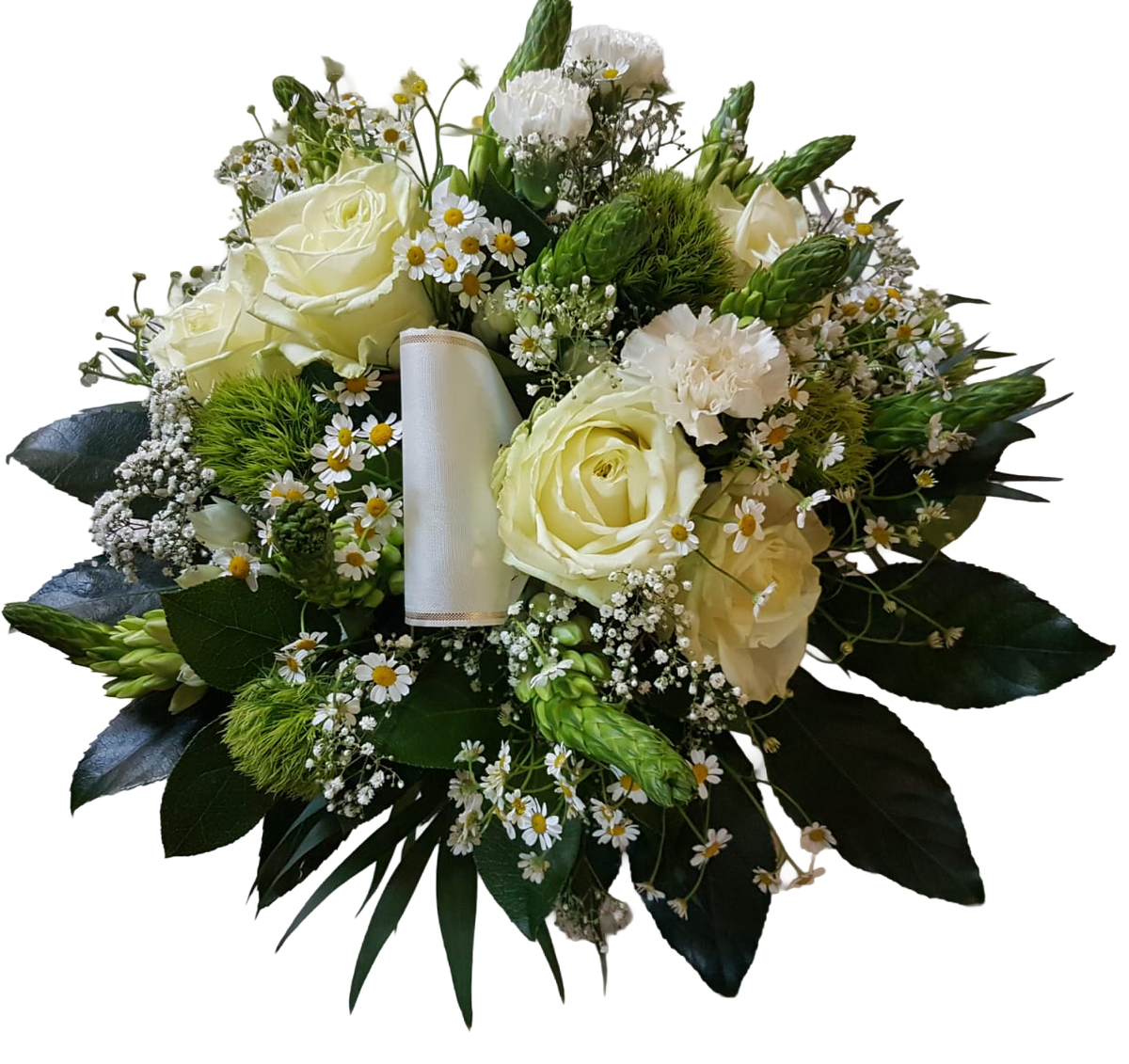 Dekorativer_Strauss_-_Rosen_Kamille_Ornithogalum_Nelken_Rosen_Schleierkraut_Grasnelken_-_Weiss_Gruen