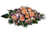 Gesteck_Flach-Rosen_Clematis_Gerbera_Tulpen_Ranunkel_-_Lila_Apricot_Rosa_-Fruehling
