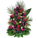 Gesteck_Hoch_-_Calla_Chrysanthemen_Eustoma_Astilbe_Rosen_-_Lila_lachs_Pink_-_Exoten