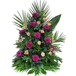 Gesteck_Hoch_-_Chrysanthemen_Eustoma_-_Lila_Apricot