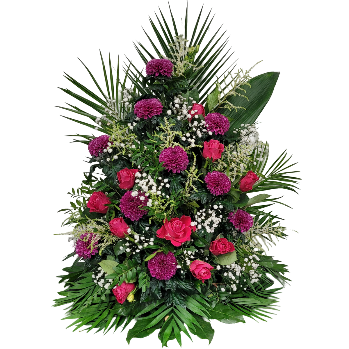Gesteck_Hoch_-_Chrysanthemen_Rosen_Astilbe_Schleierkraut_-_Pink_Lila_Weiss
