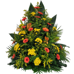 Gesteck_Hoch_-_Gerbera_Lilien_Solidago_Santini_-_Gelb_Orange