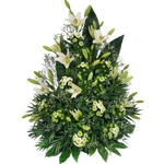 Gesteck_Hoch_-_Lilien_Chrysanthemen_-_Weiss_Gruen