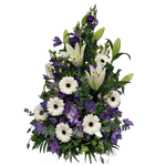 Gesteck_Hoch_-_Lilien_Eustoma_Clematis_Statice_Germini_Enzian_Annemone_-_Blau_Weiss