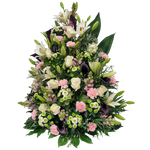 Gesteck_Hoch_-_Lilien_Rosen_Calla_Crysanthemen_Loewenmaul_Nelken_-_Rosa_weiss_Schwarz_-_Exoten