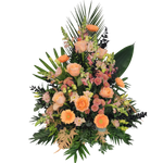 Gesteck_Hoch_-_Loewenmaul_Santini_Eustoma_Germini_Rosen_-_Apricot