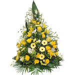 Gesteck_Hoch_-_Rosen_Eustoma_Gerbera_Santini_Limonium_-_Gelb_Weiss