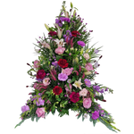 Gesteck_Hoch_-_Rosen_Nelken_Lilien_Septemberkraut_Lilien_Veronika_Alstromerie_Levkoje_Campanula_Eustoma_-_Bordoax_Flieder_Rosa_Lila_Weiss