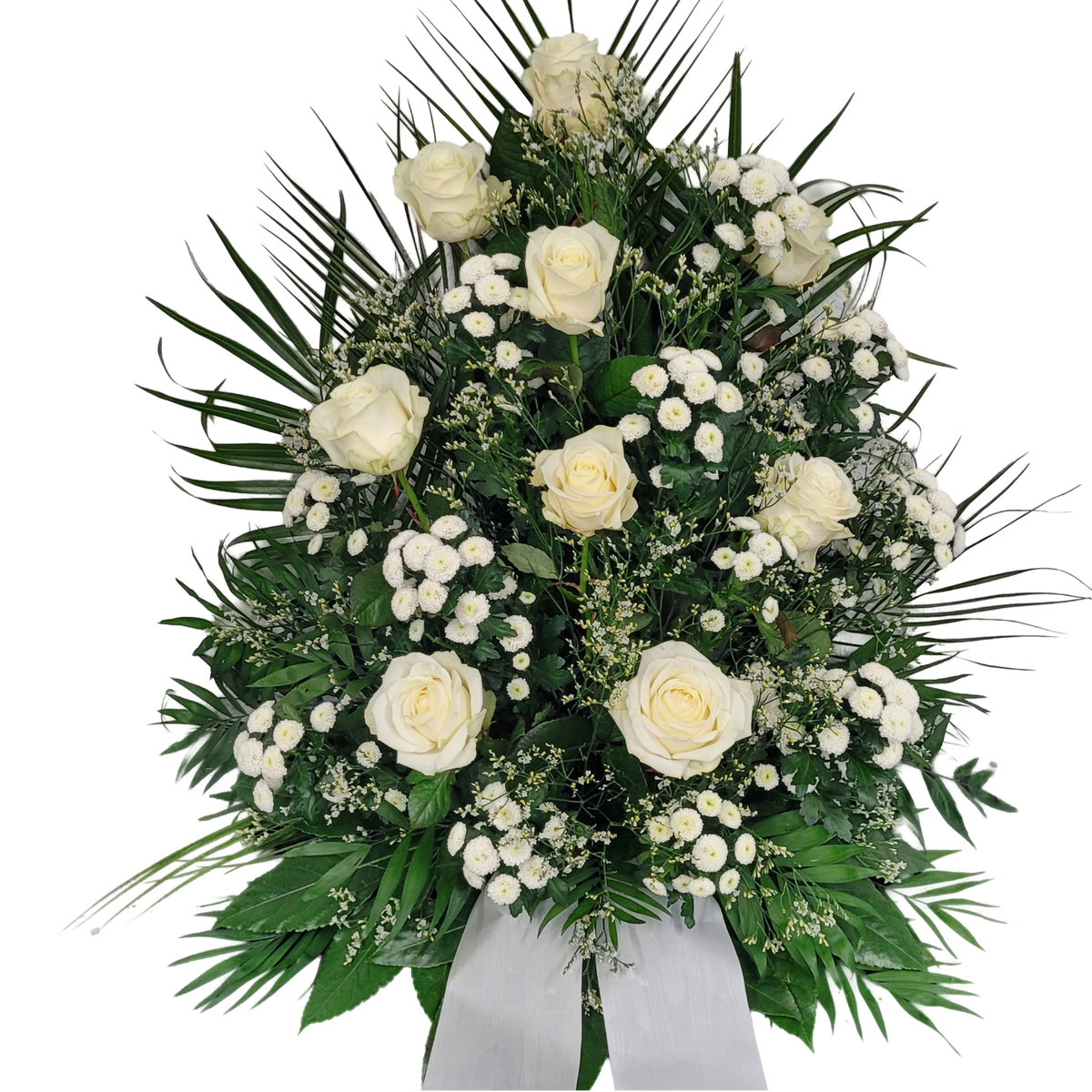 Gesteck_Hoch_-_Rosen_und_Chrysanthemen_-_Weiss