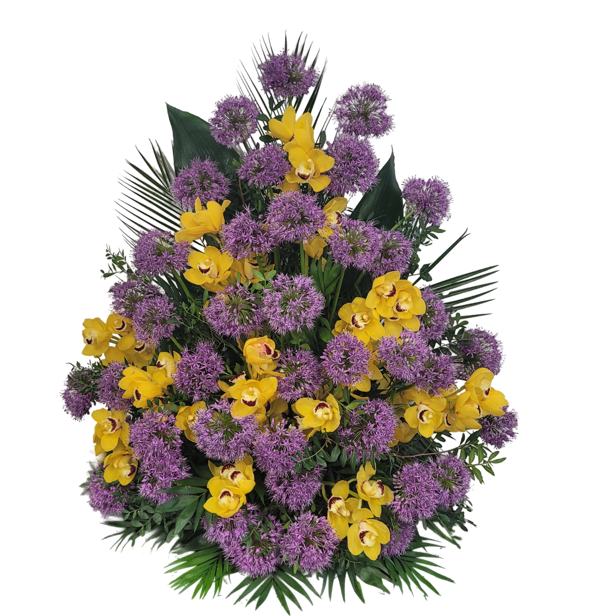Grabgesteck_Hoch_-_Mann_Frau_-_Lila_Gelb_-_Allium_Orchiedeen_Cymbiedie
