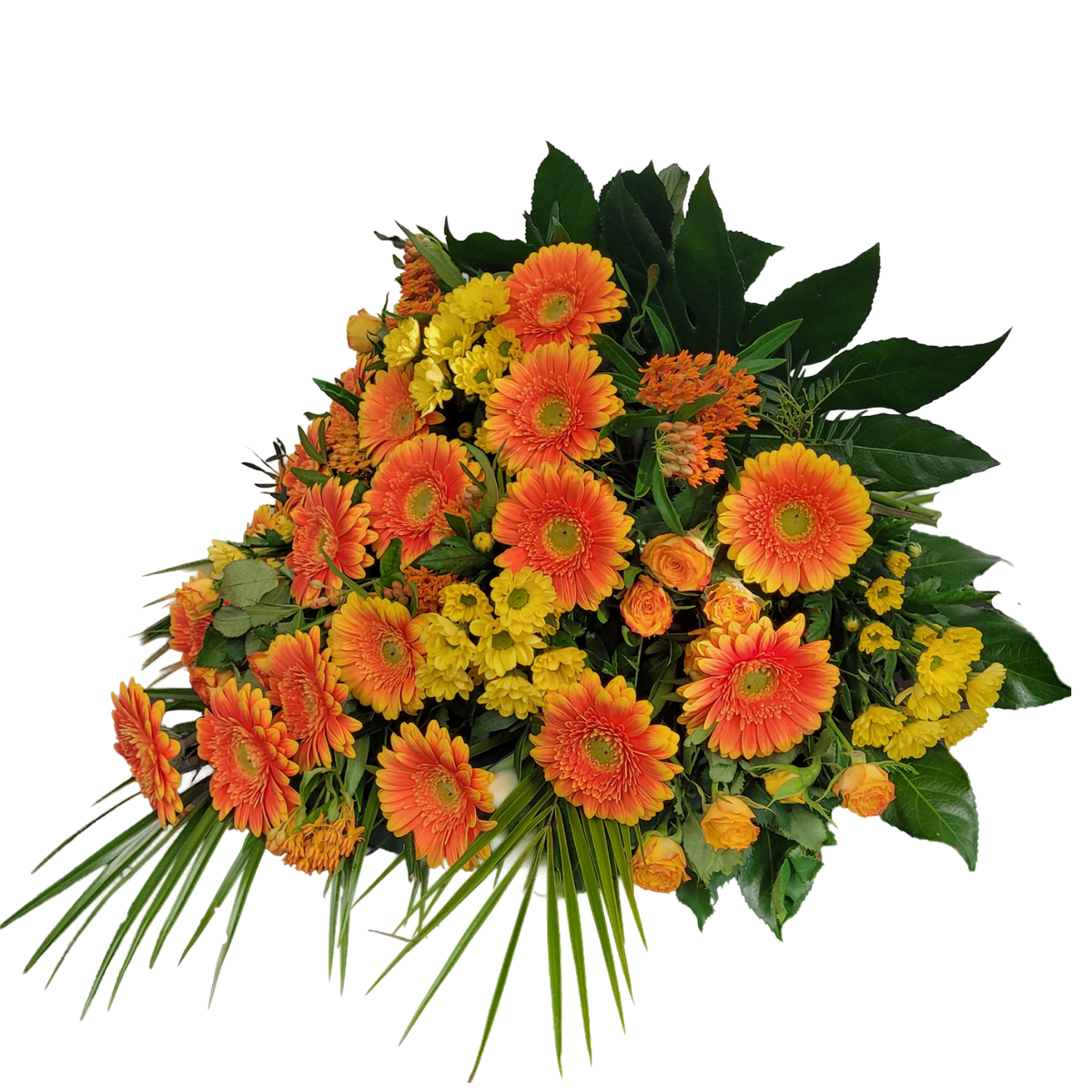 Grabstrauss_-_Asclebias_Santini_Mehrstieler_Rosen_Gerbera_-_orange_gelb