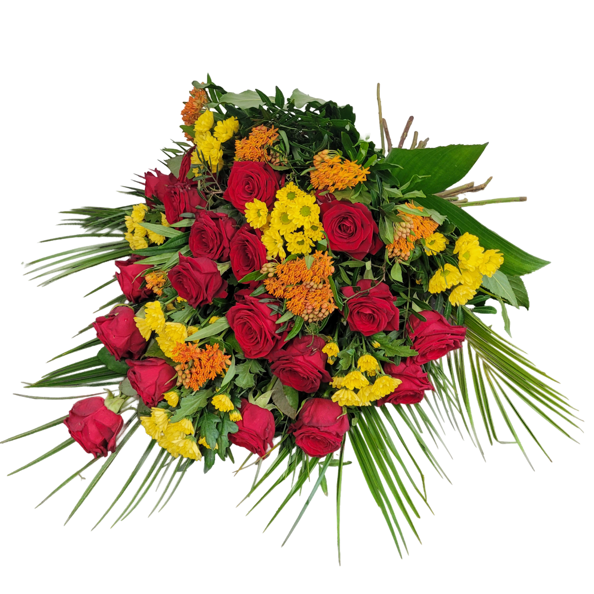 Grabstrauss_-_Santini_Rosen_Asclebias_-_Rot_Gelb_Orange