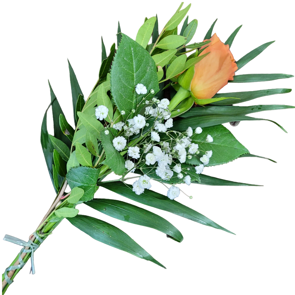 Handblume_Orange_Rose_mit_Beiwerk