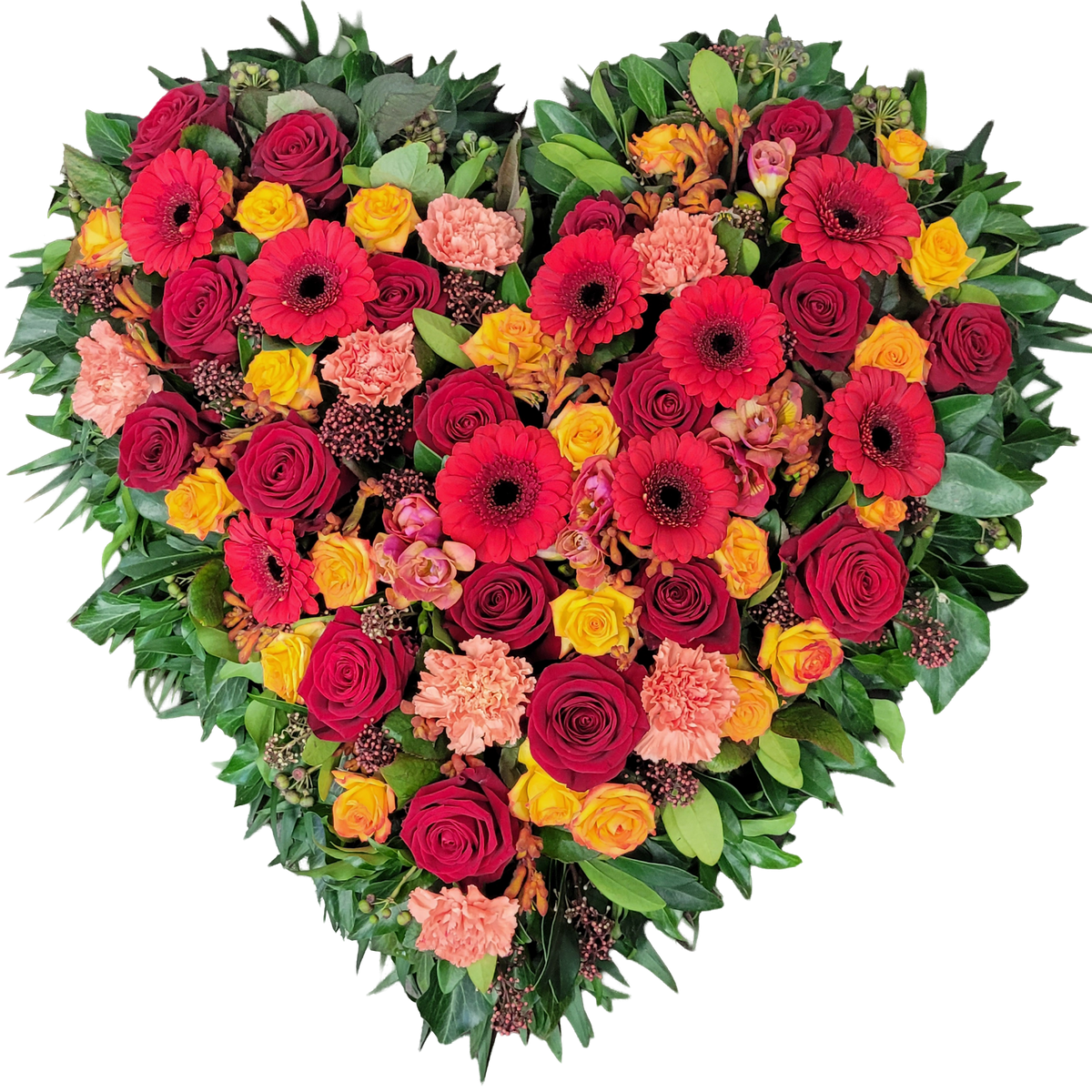 Herz_Gefuellt_-_Rosen_Gerbera_Nelken_Skimmia_Anigozanthos_-_Rot_Orange