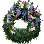 Kranz_Gebunden_-_Dekorativ_-_Chrysanthemen_Ginster_Alstromerie_Calla_-_Rosa_Flieder_Weiss
