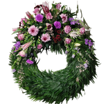 Kranz_Gebunden_-_Dekorativ_-_Chrysanthemen_Nelken_Campanula_Lilien_Ginster_Nelken_Alstromerie_-_Bordoax_Rosa_Flieder_Rosa_Weiss