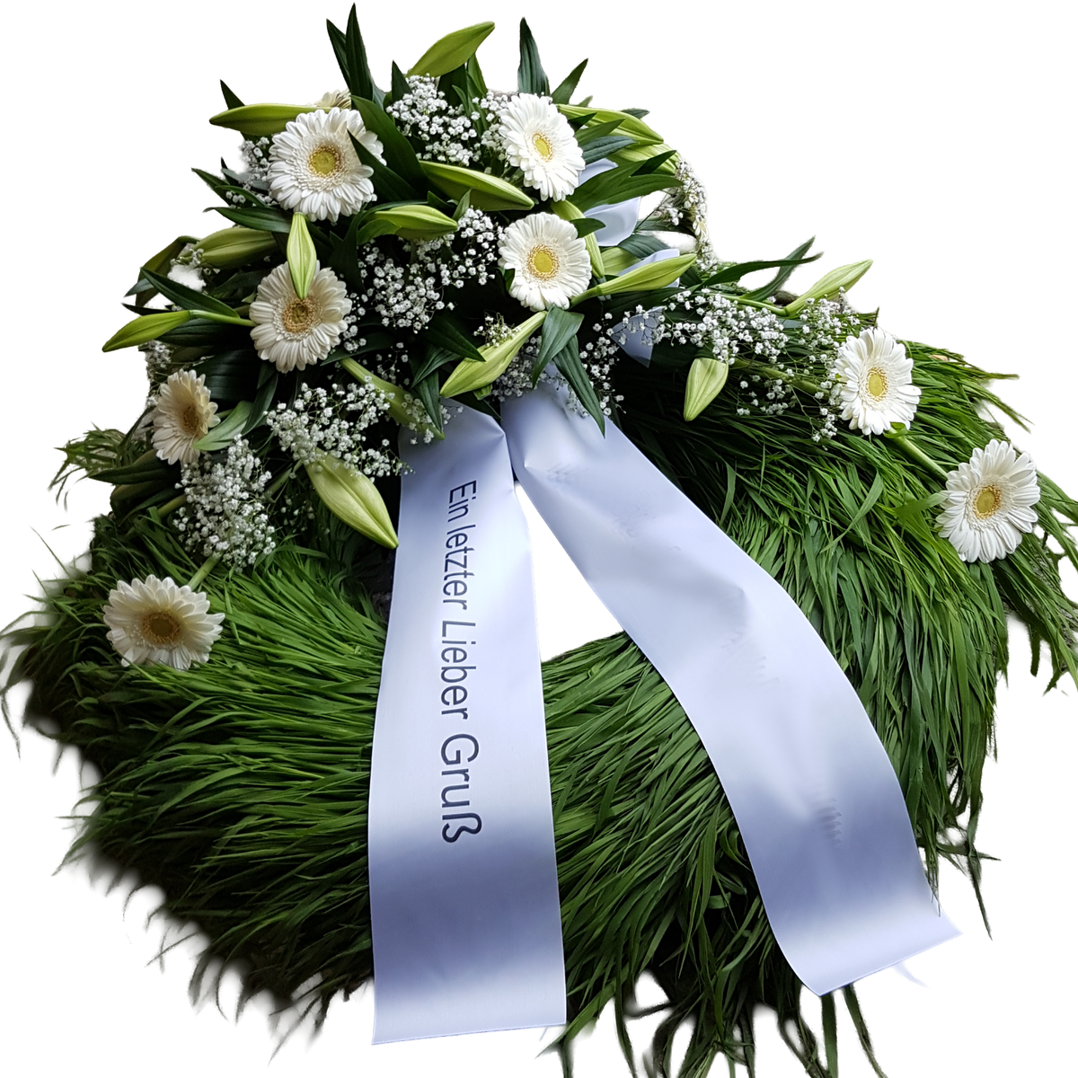 Kranz_Gebunden_-_Lilien_Gerbera_Schleierkraut_-_Weiss