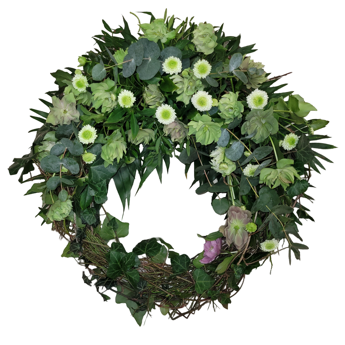 Kranz_Gebunden_-_Santini_Christrosen_Eucalypthus_-_Gruen_-_Saison