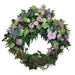 Kranz_Gebunden_-_Santini_Christrosen_Rosen_Eustoma_Eucalypthus_-_Gruen_Lila_Flieder_-_Saison