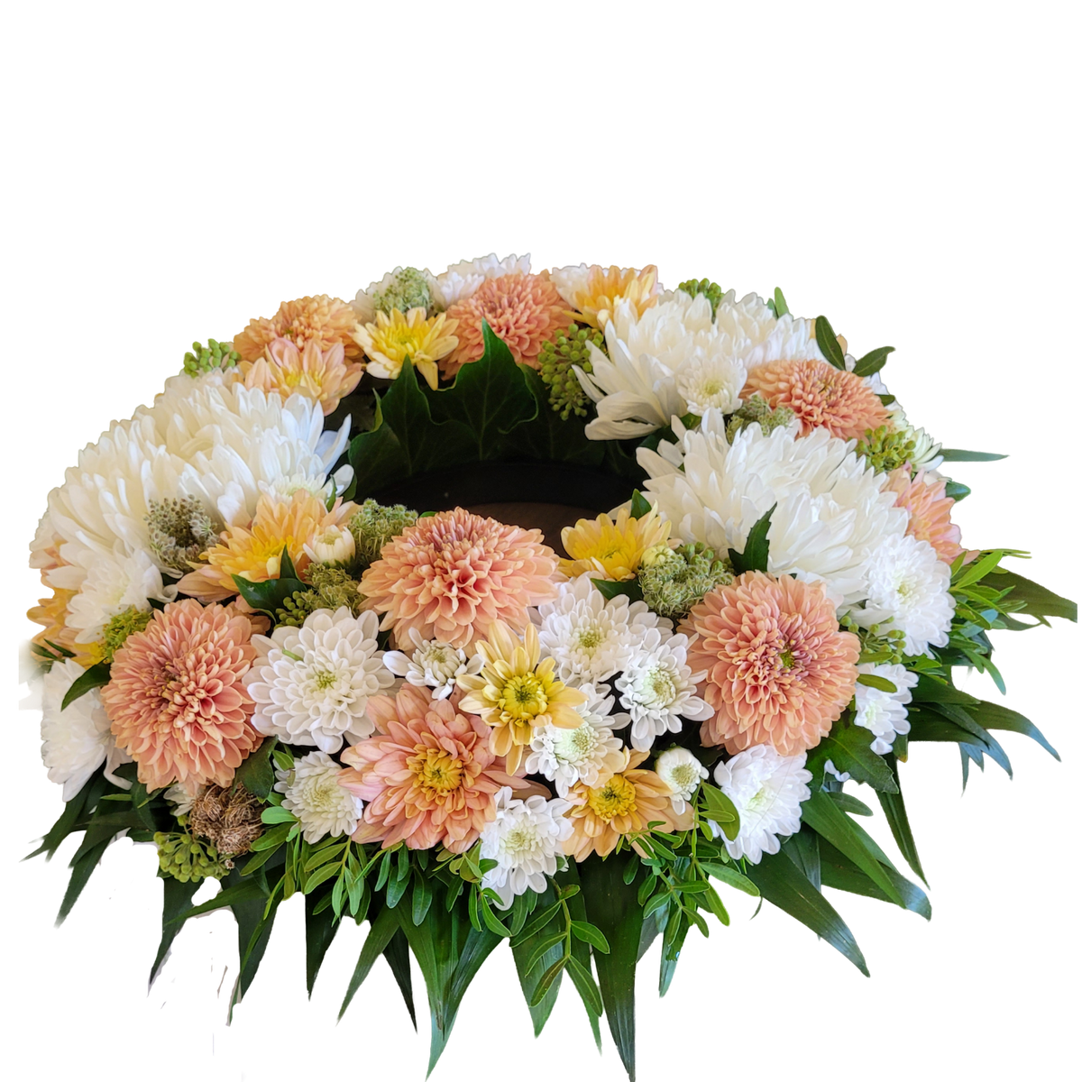 Kranz blumig_-_Nur_Chrysanthemen_-_Apricot_Creme_-Herbst_