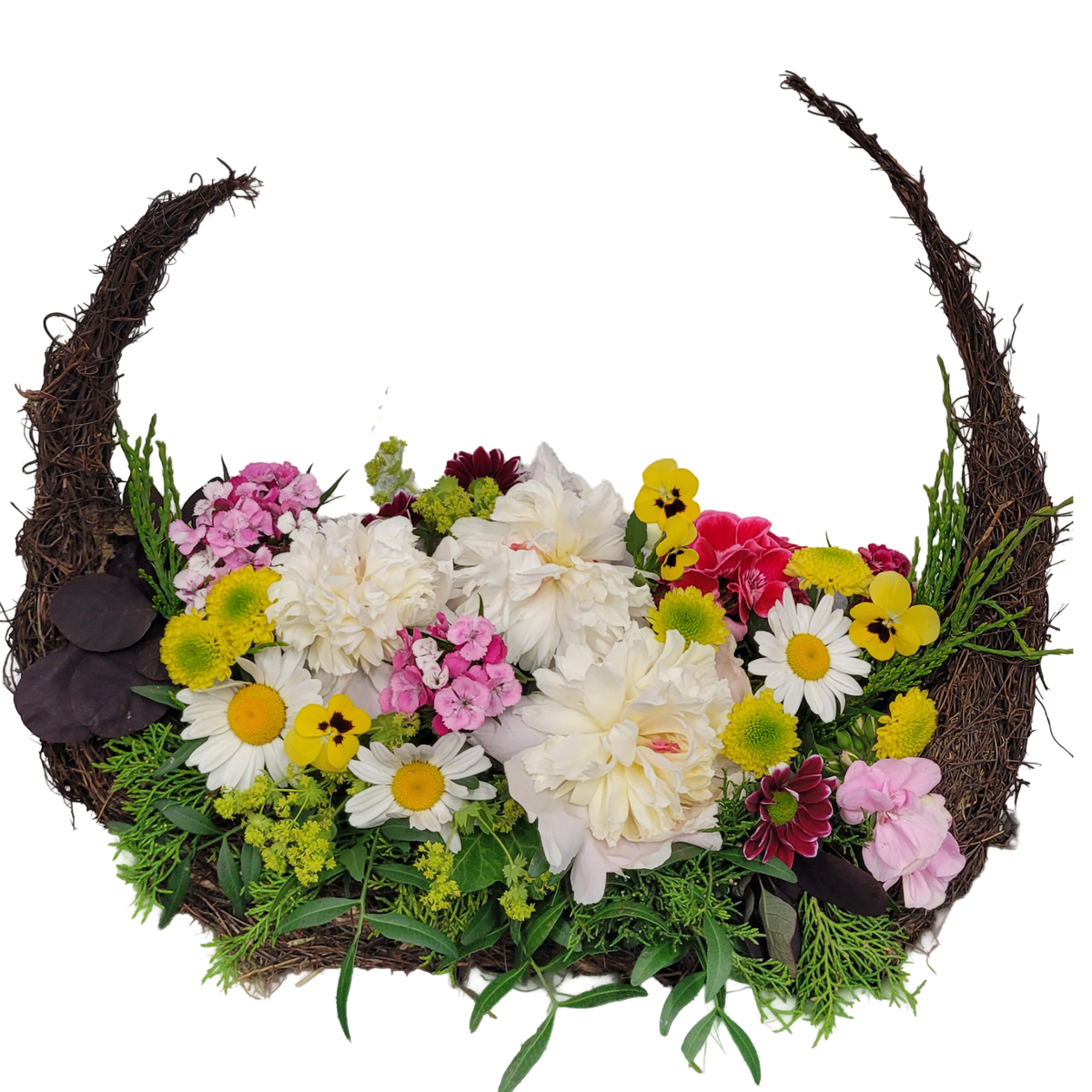 Schiffchen_-_Bartnelken_Pfingstrose_Veilchen_Kamille_-_Rosa_Gelb_Rot_Weiss_._Bund_-_Blumen_der_Saison_-_saison_Veilchen_Kamille_Pfingstrose