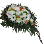 Traene_-_Germenis_Santini_Nelken_Rosen_Anthurie_Santini_Freesien_-_Weiss_Gruen_Orange_-_Exoten