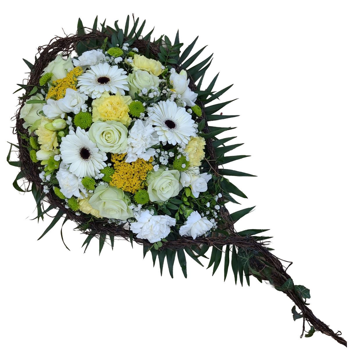 Traene_-_Germenis_Santini_Nelken_Rosen_Freesien_Scharfgabe_Achillea_-_Weiss_Gruen_Gelb