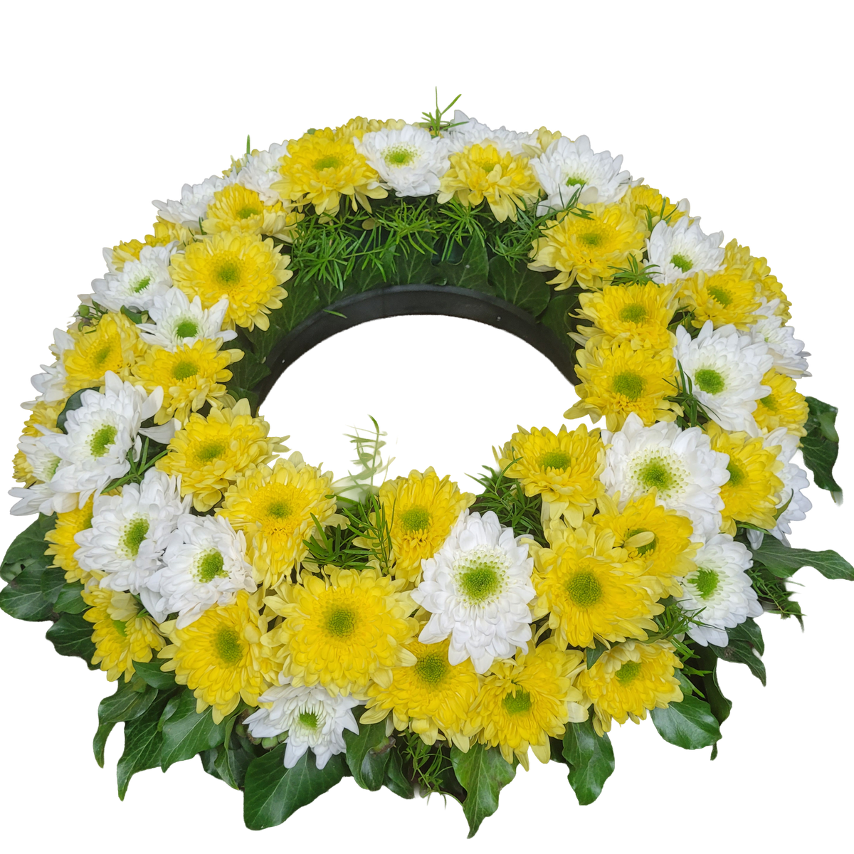 Urnenfusskranz_-_Nur_Chrysanthemen_-Gelb_Weiss_