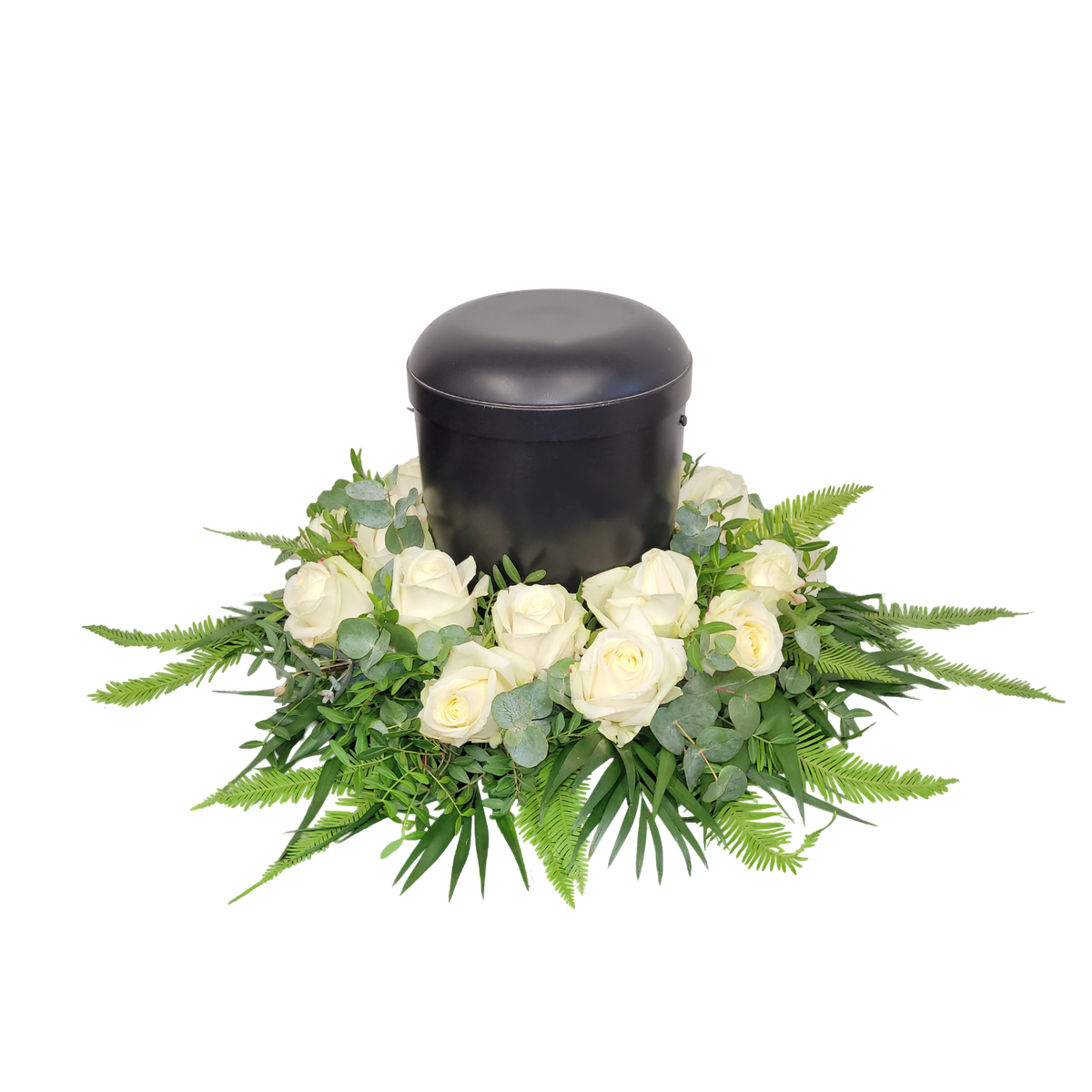 Urnenfussranz_-Nur_Rosen_Schirmfarn_-_weiss