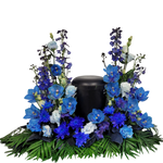 Urnengesteck_-_Chrysanthemen_Eustoma_Nelken_Orchiedeen_Rittersporn_-_Blau_-_Exoten