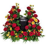 Urnengesteck_Mittig_-_Nur_Rosen_-_Mehrstieler_Rosen_Edel_Rosen_-_Rot_Gelb_Orange