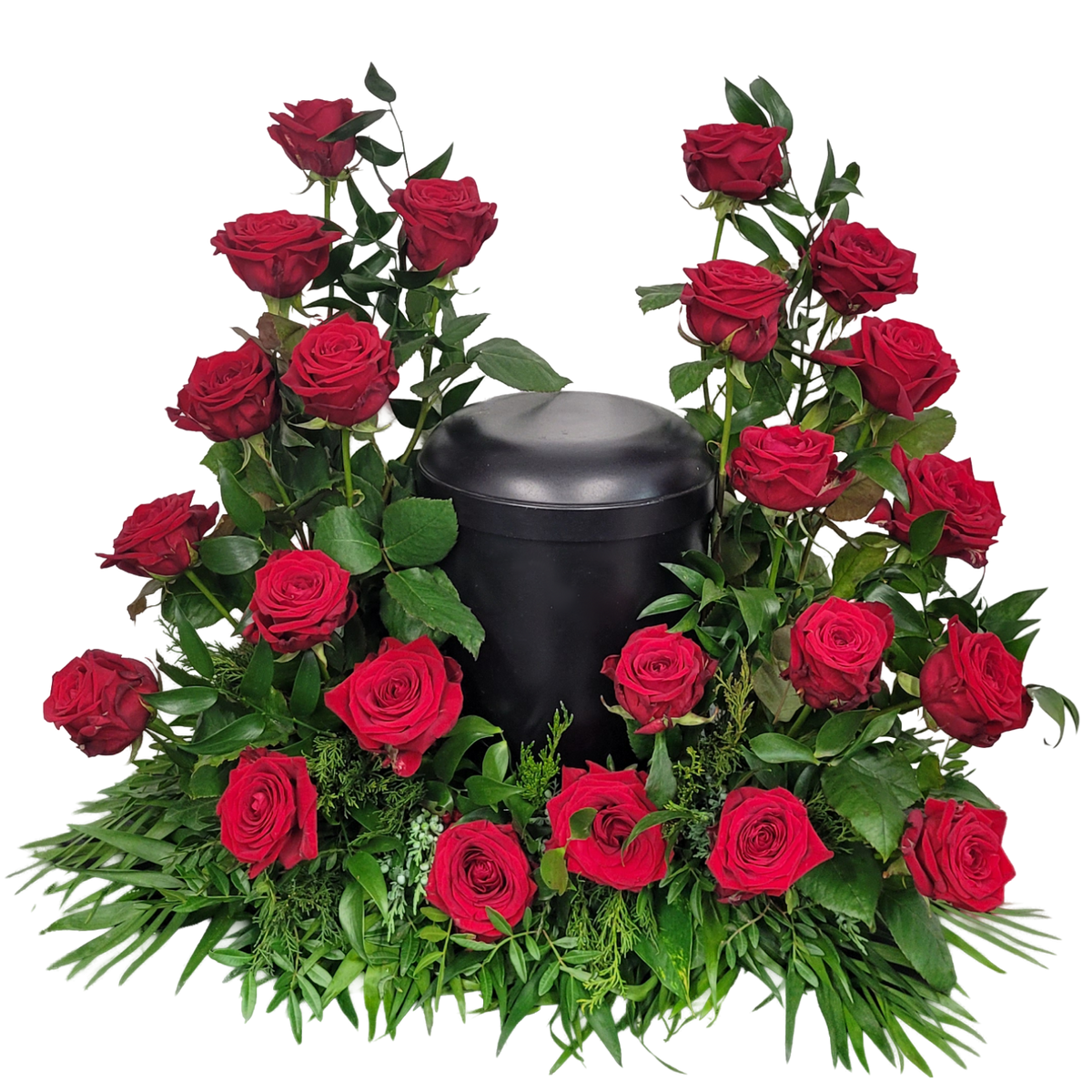 Urnengesteck_Mittig_-_Nur_Rosen_-_Rot