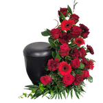Urnengesteck_Seitlich_-_Nelken_Gerbera_Rosen_-_Rot