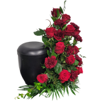 Urnengesteck_Seitlich_-_Nelken_Rosen_-_Rot