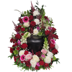 Urnenkranz_stehend_-_Rosen_-_Minirosen_Edelrosen_Astrantie_Astilbe_Wicken_Loewenmaul_Nelken_Dekochrysanthemen_-_Rot_Weiss_Rosa