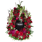 Urnenkranz_stehend_-_Rosen_-_Minirosen_Edelrosen_Astrantie_Astilbe_Loewenmaul_Peonia_Pfingstrose_-_Rot_Weiss