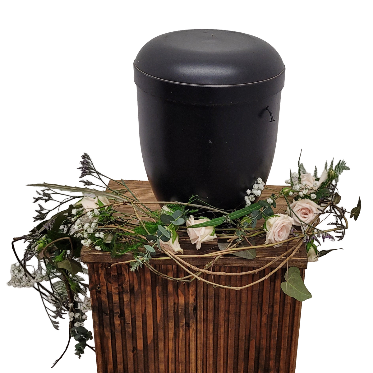 Urnenranken_-_Rosen_Schleierkraut_Limonium_Eucalypthus_-_Weiss_Creme_